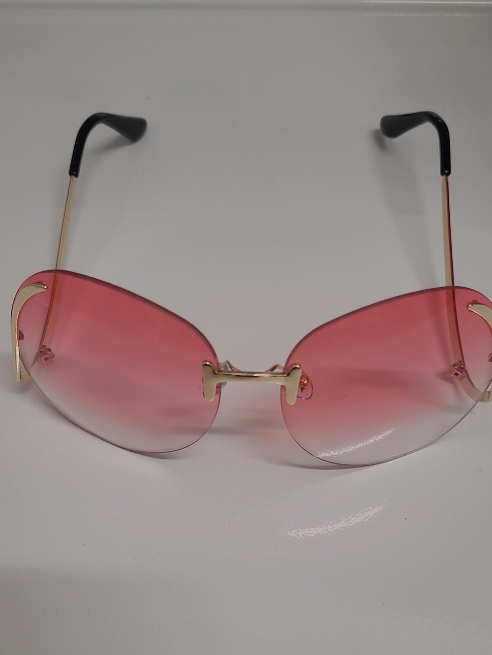 Rimless Gradient Pink Women's Sunglasses With Zip Case